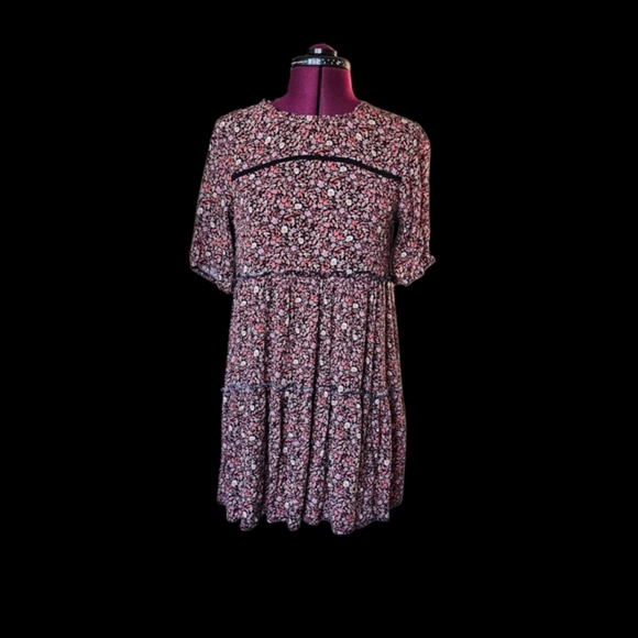 Prairie Mini Dress Floral Pink Black - Picture 1 of 7